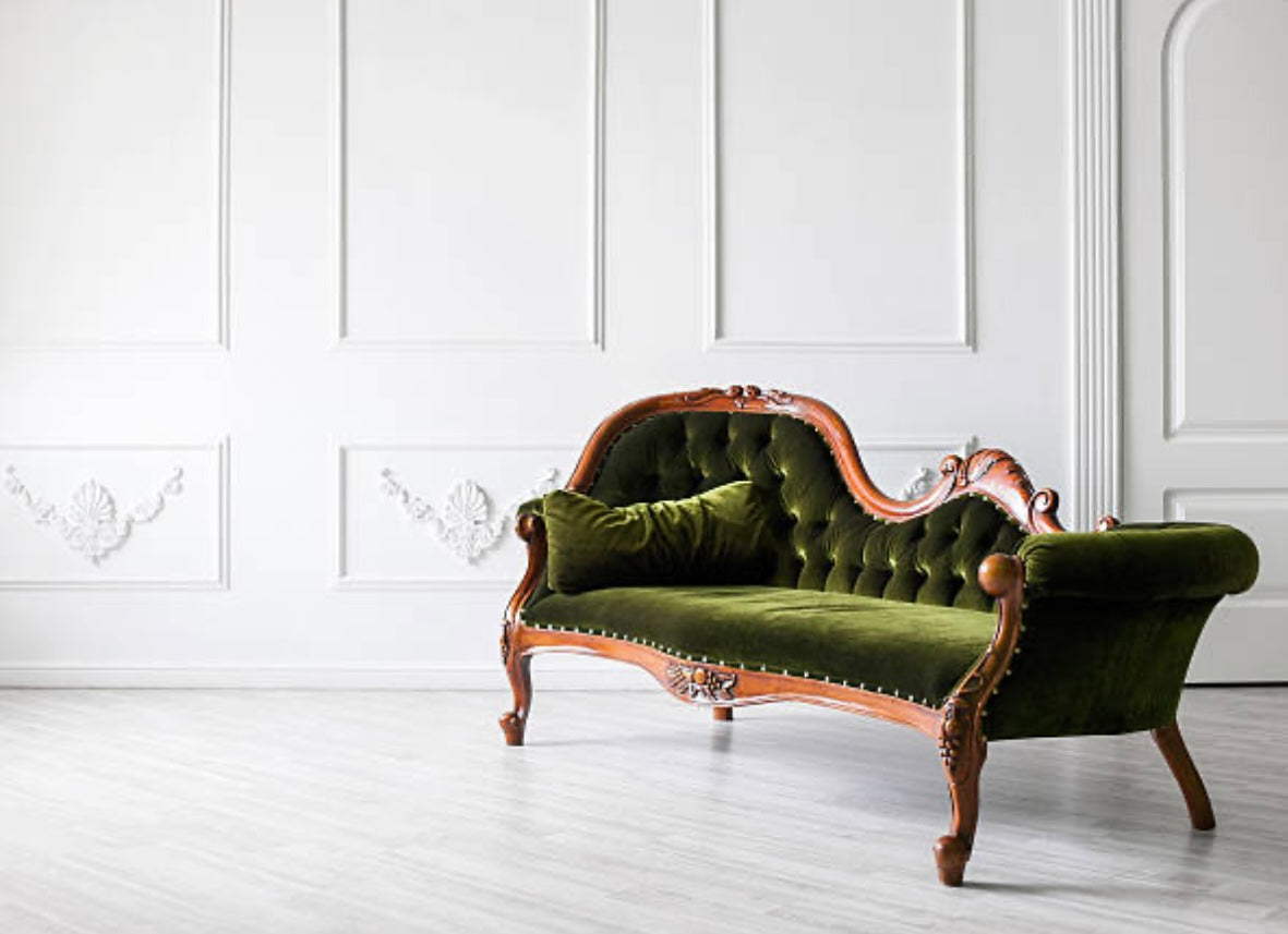 Victorian Green Velvet Chaise Lounge