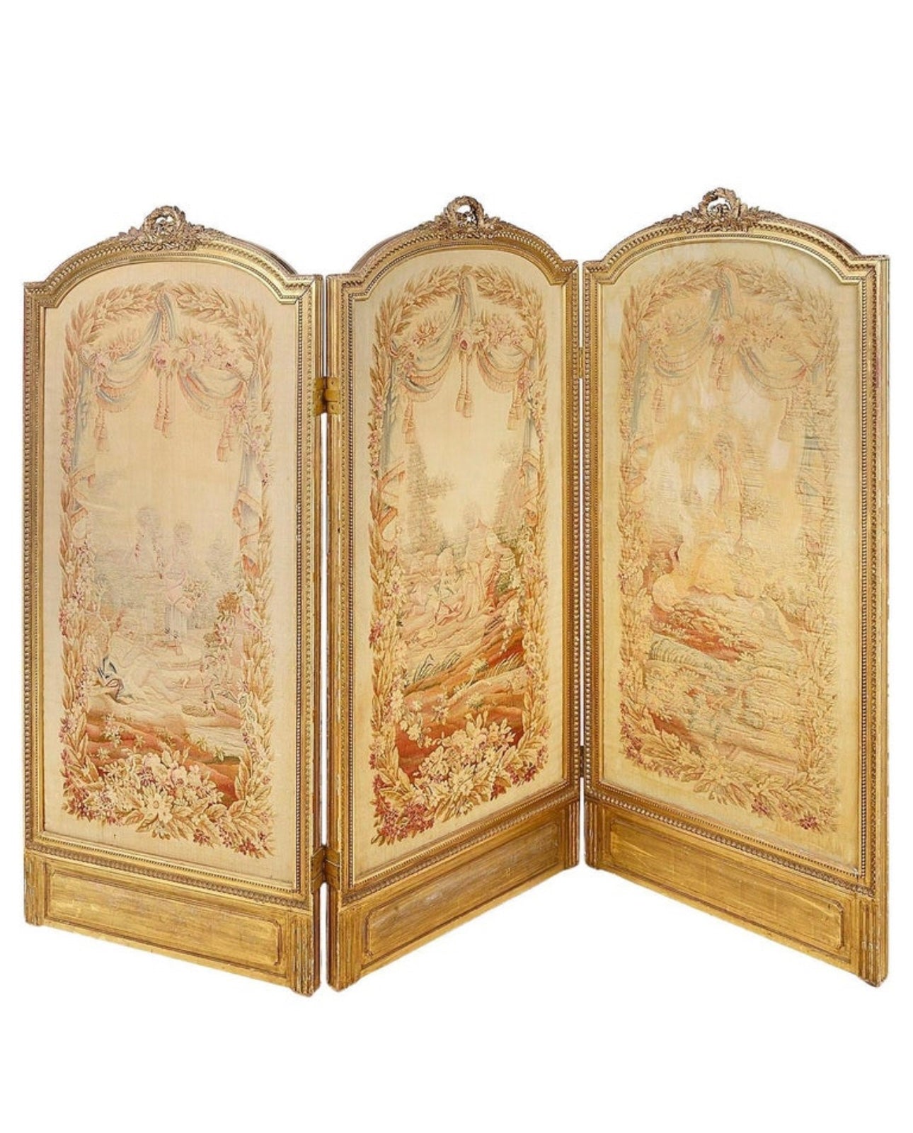 Antique French Giltwood and Aubusson Tapestry Paravent