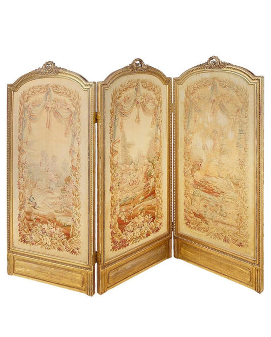 Antique French Giltwood and Aubusson Tapestry Paravent